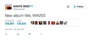 January 2016: From SWISH to WAVES - This is name change numero dos.(Photo: Kanye West via Twitter)