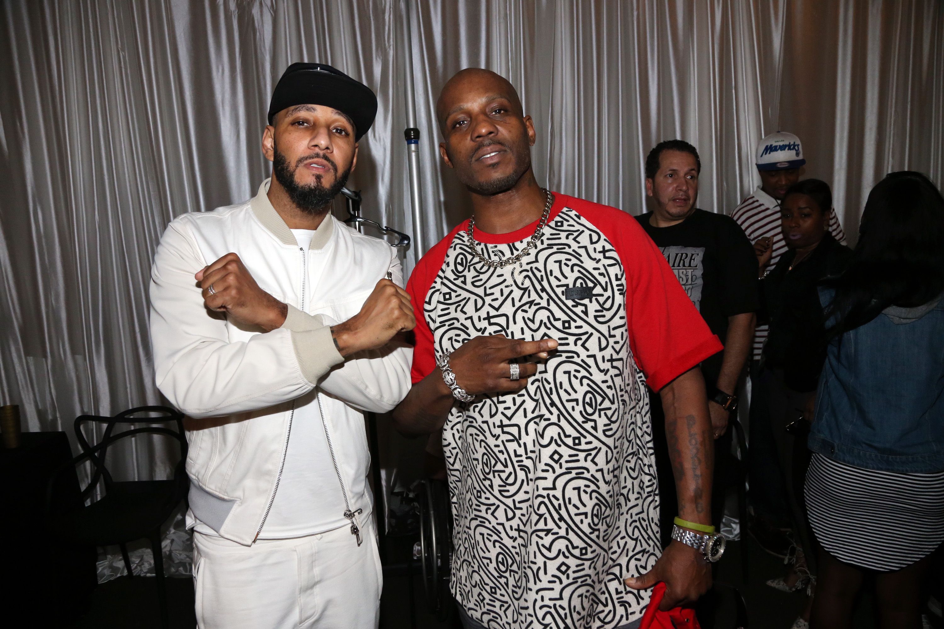 MIAMI, FL - DECEMBER 05:  (L-R) Swizz Beatz and DMX attend Day 3 of The Dean collection X Bacardi House Party on December 5, 2015, in Miami, Florida.  (Photo by Johnny Nunez/WireImage)
