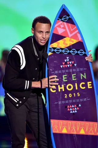 The Real MVP - NBA champion and MVP Stephen Curry accepts the Male Athlete Award on stage during the Teen Choice Awards 2015 at the USC Galen Center in Los Angeles.(Photo: Kevin Winter/Getty Images)