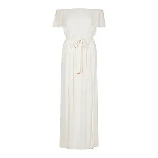 River Island Bardot Maxi Dress ($60) - This gauzy frock features a flattering shoulder frill and belted waist.(Photo: River Island)