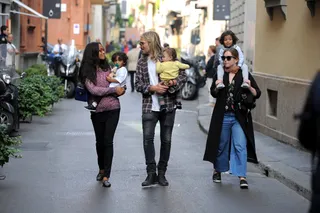 Family in Italy - Zoe Saldana strolls through Milan with husband Marco Perego and their children.&nbsp;(Photo: Mimmo Carrierol, IPA, PacificCoastNews)