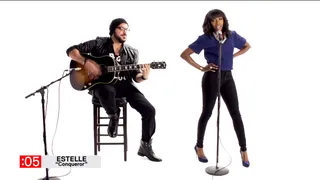 Estelle Answers Rapid Fire Questions for VH1 - Estelle stopped by VH1 to play their fun game Stop/Watch, where she performed a song in 60 seconds in one segment and answered rapid fire questions in another. Always looking fab, the U.K. singer belted out an acoustic version of her single "Conqueror" and answered questions about the first CD she bought, her favorite concert she's been to and more. Check out the funny vid here.&nbsp;(Photo: VH1)