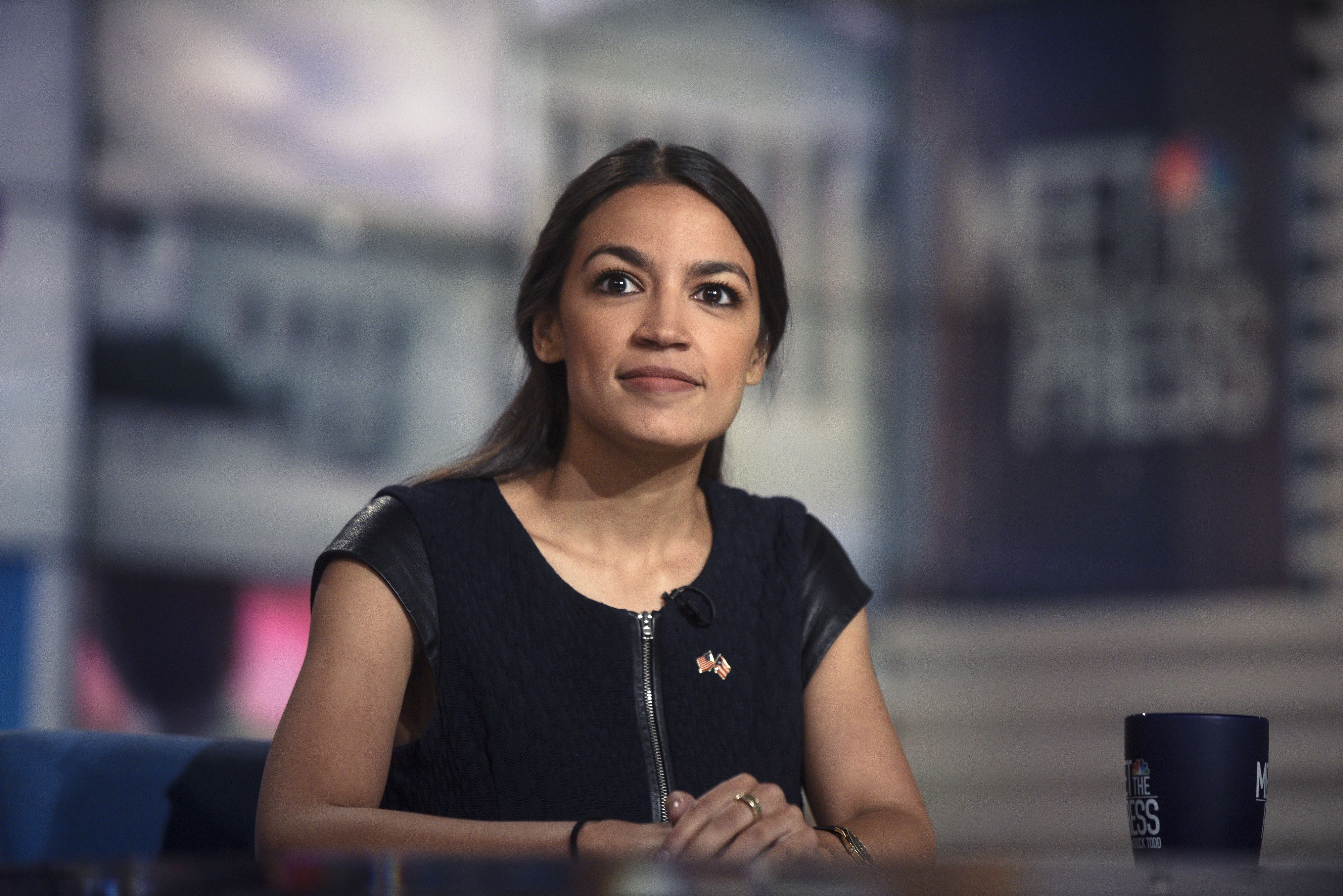 MEET THE PRESS -- Pictured: (l-r)  Alexandria Ocasio-Cortez, Democratic Nominee for New York's 14th Congressional District, appears on "Meet the Press" in Washington, D.C., Sunday, July 1, 2018. (Photo by: William B. Plowman/NBC/NBC Newswire/NBCUniversal via Getty Images)