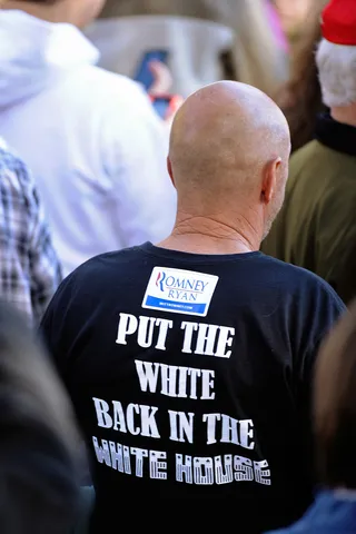 How Low Will They Go? - This low. A Romney spokesman told BuzzFeed that the T-shirt was “reprehensible and has no place in this election.”&nbsp; (Photo: Jamie Sabau/Getty Images)