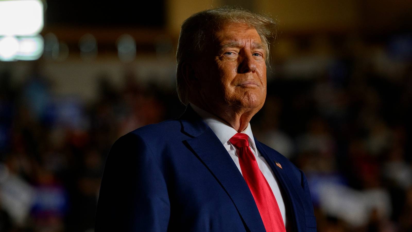 Former U.S. President Donald Trump enters Erie Insurance Arena for a political rally while campaigning for the GOP nomination in the 2024 election on July 29, 2023 in Erie, Pennsylvania. 