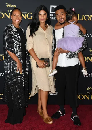 Chance The Rapper &amp; Family - Chance The Rapper and his family fashionably attended the premiere of Disney's "The Lion King." How cute is Kirsten Corley's baby bump?(Photo: Jon Kopaloff/FilmMagic)