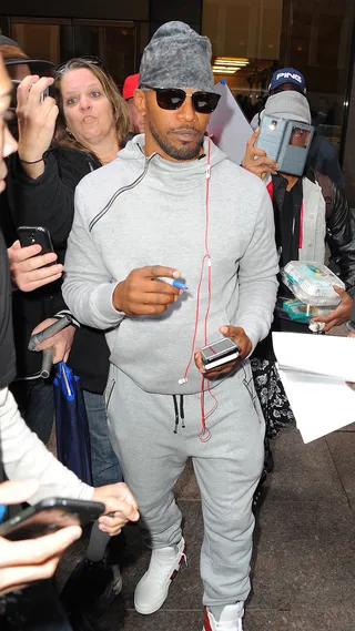 Fandemonium - Jamie Foxx&nbsp;graciously signs autographs for fans at the Sirius XM Radio Station Headquarters in NYC.(Photo: RGK, PacificCoastNews)