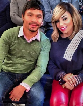 Ashanti @ashanti - Ashanti kicked it courtside with boxer Manny Pacquiao at a Knicks game this week.(Photo: Ashanti via Instagram)