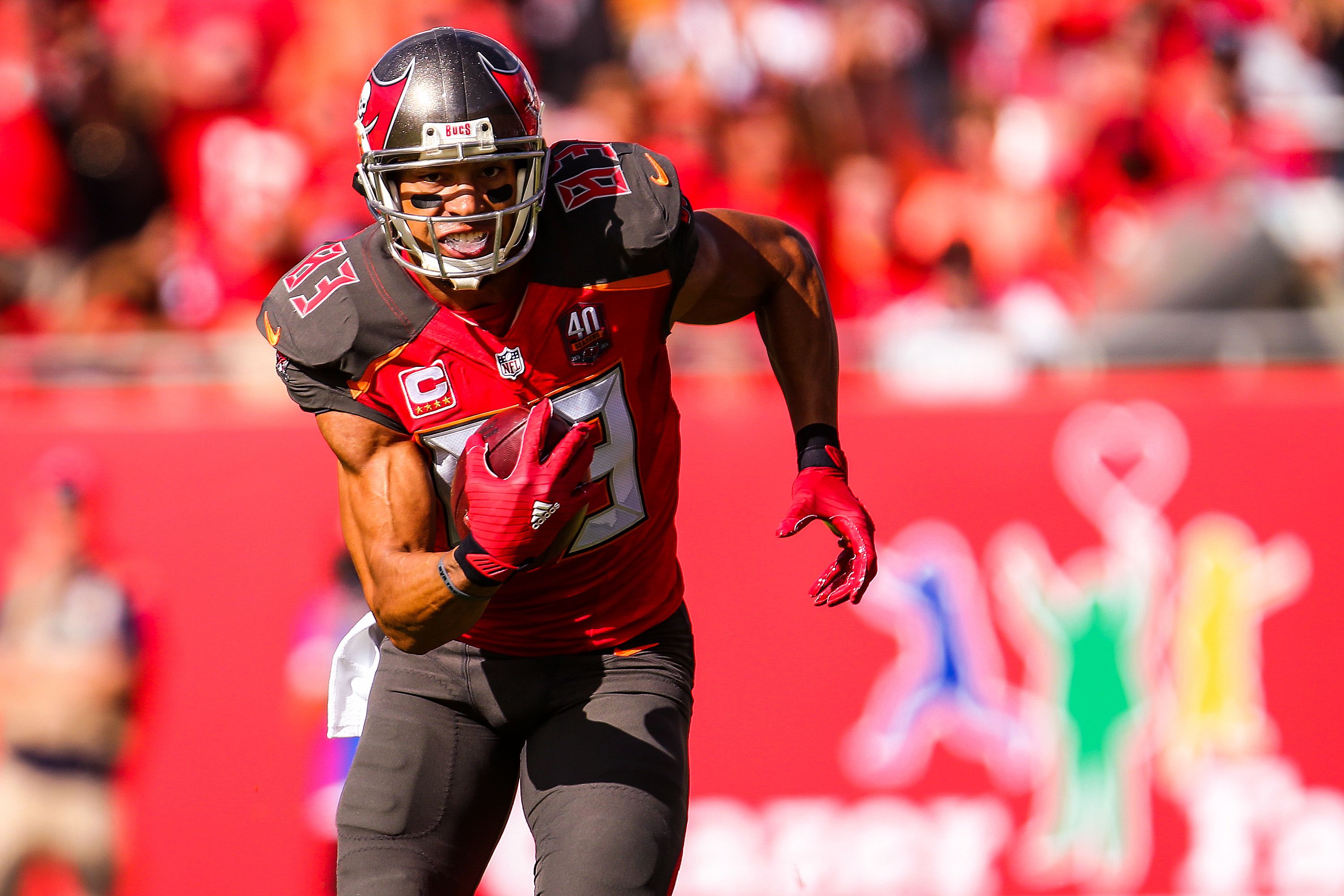 TAMPA, FL - DECEMBER 06: Vincent Jackson #83 of the Tampa Bay Buccaneers in action during the game against the Atlanta Falcons at Raymond James Stadium on December 6, 2015 in Tampa, Florida.  (Photo by Rob Foldy/Getty Images) *** Local Caption *** Vincent Jackson