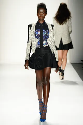 Marissa Webb Spring 2014 - How hot is her look?&nbsp;Abstract florals mingle with stripes and tweed.   (Photo: Frazer Harrison/Getty Images for Mercedes-Benz)