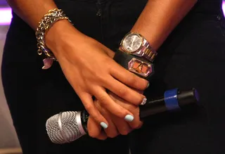 Rock the Mic - Angela Simmons wears some silver jewelry while holding the mic on 106. (Photo: Bennett Raglin/BET/Getty Images for BET)