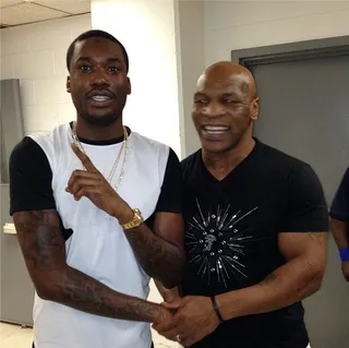 Meek Mill @meekmill - It's all good fun when Meek's Dream Chasers 2 intro shows up in the flesh.&nbsp;"Tyson told my security he would f#%k him up last night! Lol I told my security this is the test where we jump you in dreamchasers! Lol"(Photo: Courtesy Instagram via Meek Mill)