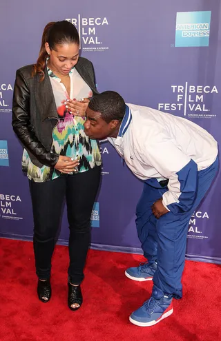 Baby Talk - Tracy Morgan talks to pregnant fiancée Megan Wollover's belly at the red carpet premiere of&nbsp;Richard Pryor: Omit the Logic at the Tribeca Film Festival in New York City. (Photo: Kyle Blair/WENN.com)