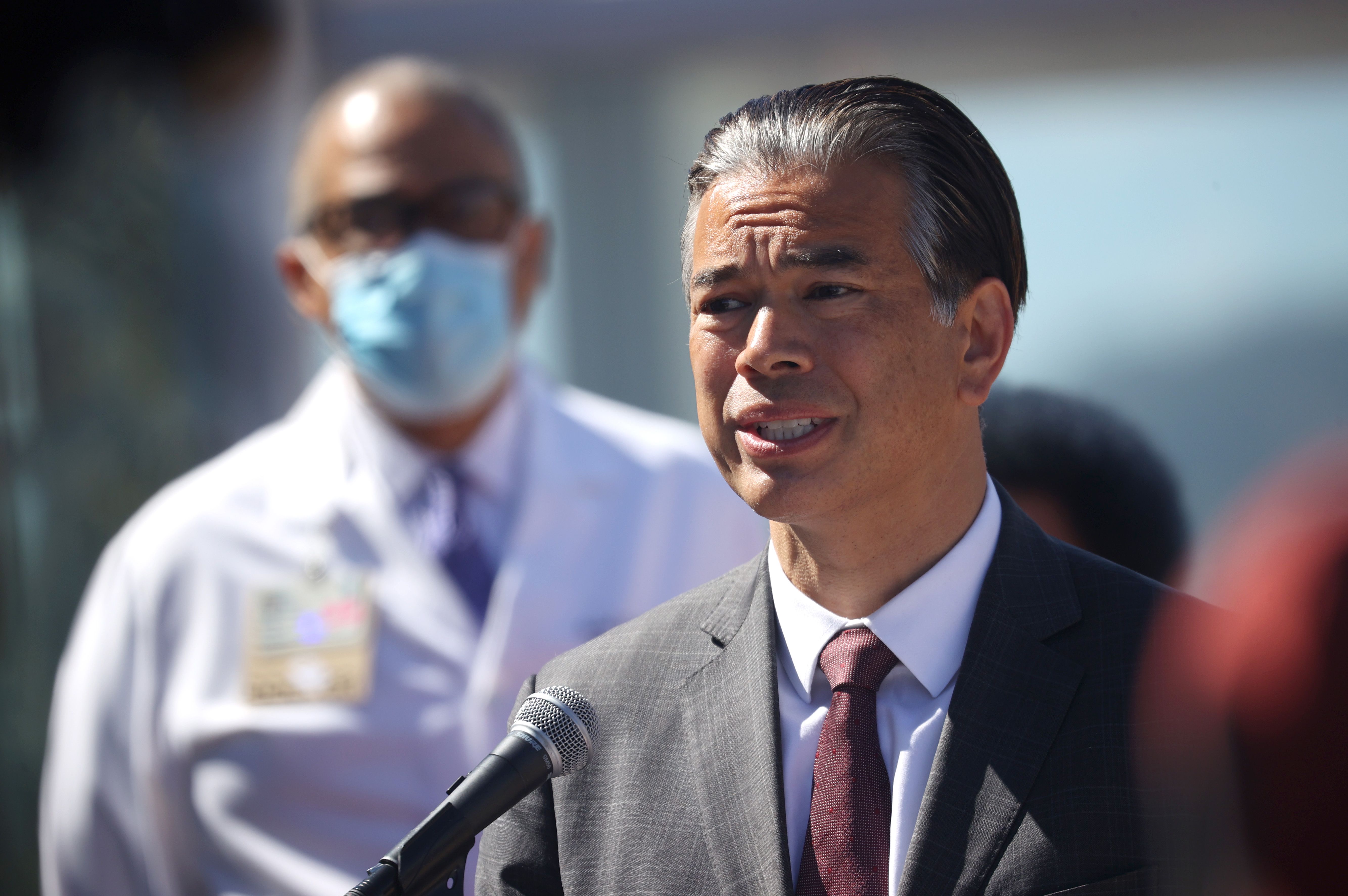 SAN FRANCISCO, CALIFORNIA - JUNE 10: California Attorney General Rob Bonta speaks during a news conference at San Francisco General Hospital  on June 10, 2021 in San Francisco, California. California Gov. Gavin Newsom and Attorney General Rob Bonta announced that the state of California has filed an appeal to a recent decision by a U.S. District Judge Roger Benitez of San Diego to overturn California's three-decade-old ban on assault weapons stating that California's ban on assault weapons violates the constitutional right to bear arms. In his ruling, Benitez compared the popular AR-15 assault rifle to a Swiss Army knife. (Photo by Justin Sullivan/Getty Images)