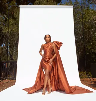 Regina King looked radiant in a custom Oscar de la Renta gown. - (Photo by James Anthony via Getty Images)