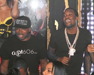 Life of the Party - Meek Mill is having a blast hosting the Hennessy V.S Halloween Takeover at Dream Nightclub in Miami.(Photo: Thaddeaus McAdams)
