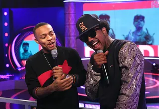 Homies - Host Bow Wow and recording artist Problem on the set of 106 having a good time. (Photo: Bennett Raglin/BET/Getty Images for BET)