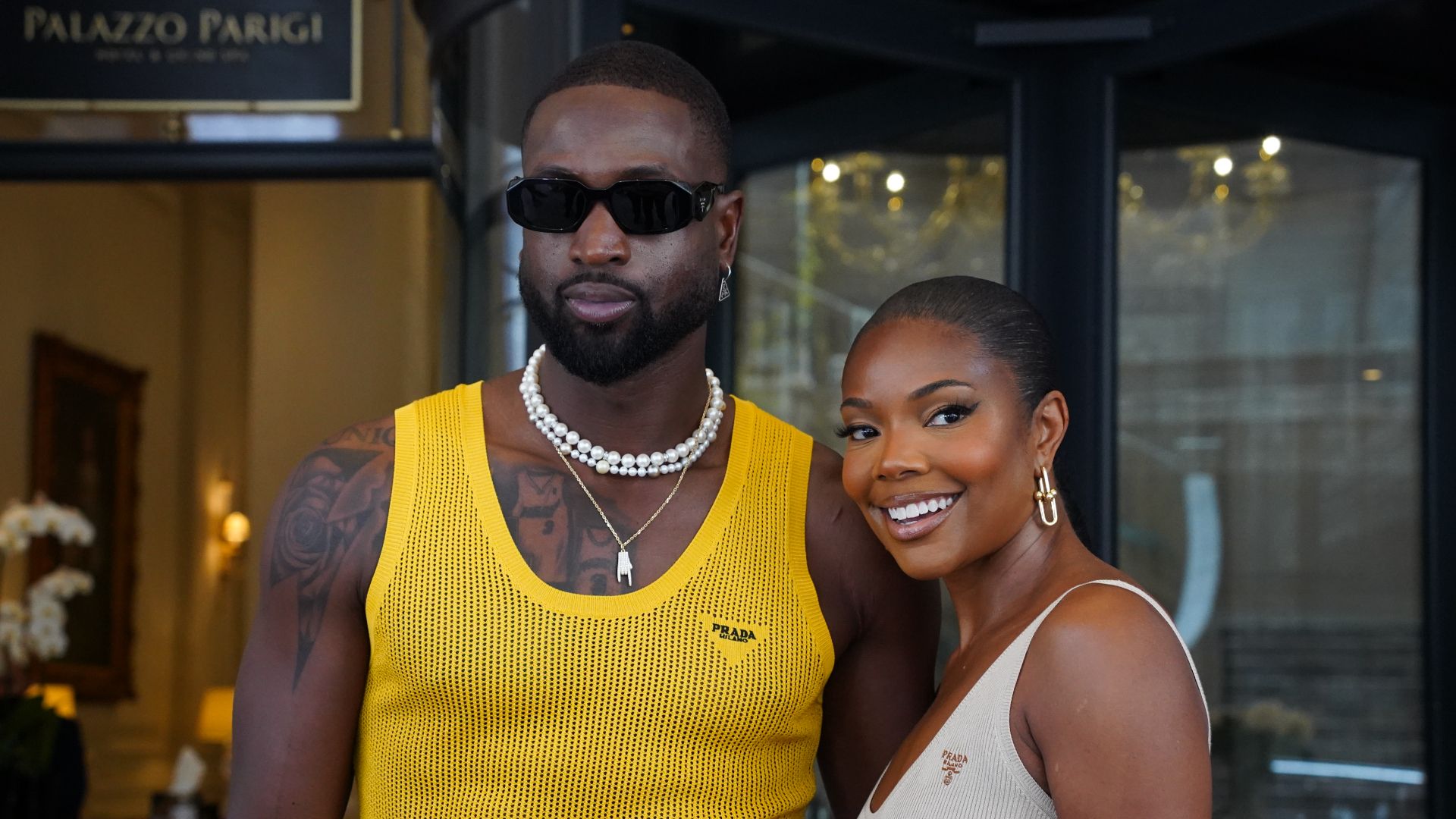 Dwyane Wade and wife Gabrielle Union, actress and former model, arriving at Palazzo Parigi, on the occasion of Milan Fashion Week Men's Collection Spring Summer 2023. Milan (Italy), June 19th, 2022 