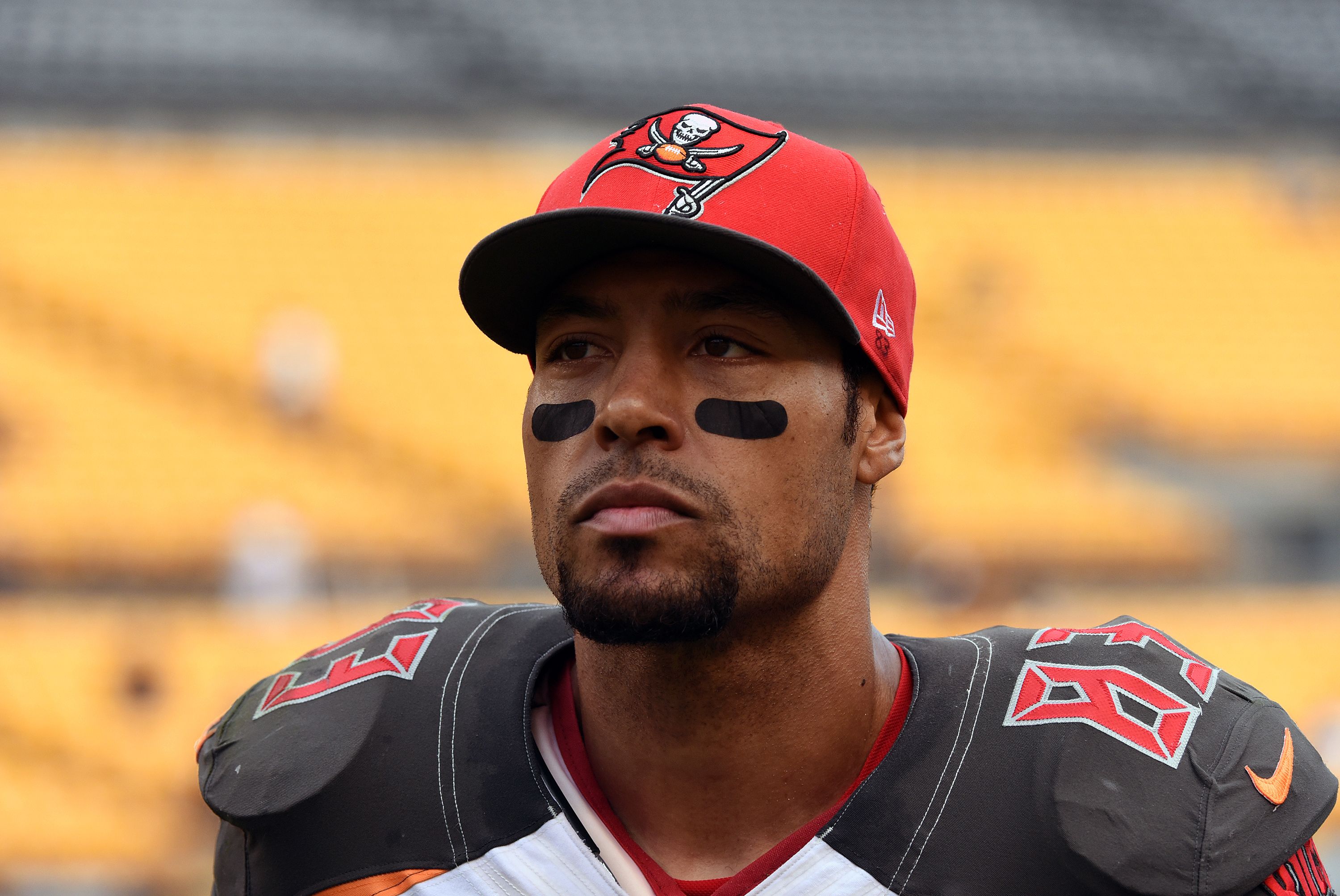 PITTSBURGH, PA - SEPTEMBER 28:  Wide receiver Vincent Jackson #83 of the Tampa Bay Buccaneers looks on from the field after a game against the Pittsburgh Steelers at Heinz Field on September 28, 2014 in Pittsburgh, Pennsylvania.  The Buccaneers defeated the Steelers 27-24.  (Photo by George Gojkovich/Getty Images)