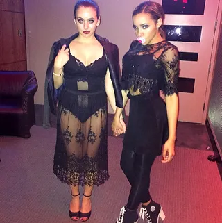 Tinashe - The "2 On" singer and her pal pull off North West and Kim Kardashain's front row style from&nbsp;Paris Fashion Week.(Photo: Tinashe via Instagram)