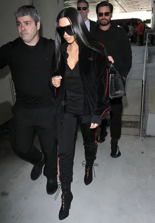 Kim Kardashian - Kim Kardashian arrived with Scott Disick at Los Angeles International Airport to catch a flight to Dubai.&nbsp;(Photo: WENN.com)