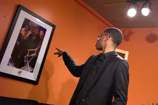 Fun in the dressing room. - Jacob Latimore letting Denzel Washington know that he better watch out. That he is coming for his spot. (Photo: John Ricard / BET)