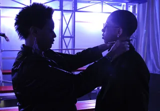 Finishing touches. - Jacob Latimore getting some last minute adjustments made to his suit before hitting the stage.&nbsp; (Photo: John Ricard / BET)