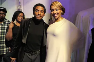 Monica and Lloyd - Backstage at A Very BET Christmas. (Photo: John Ricard / BET)