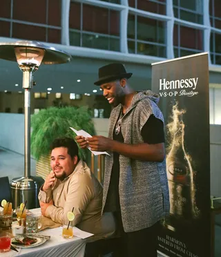 Swiff D - Swiff D toasts to influencer Chris "Bomby" Leanos with Hennessy V.S.O.P Privilege at the Line Hotel in Los Angeles.   (Photo: Hennessy)