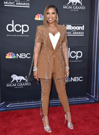 Jennifer Hudson In Area - Jennifer Hudson attended the BBMA wearing an embellished brown suit by Area.(Photo: Axelle/Bauer-Griffin/FilmMagic)