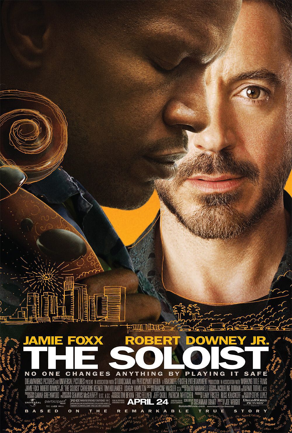 The Soloist Premieres, Sunday at 2P/1C - Jamie Foxx teaches Robert Downey, Jr. about friendship. (Photo:&nbsp; Universal Pictures)
