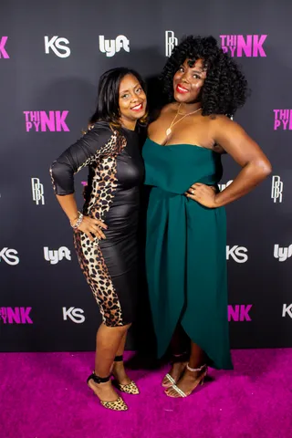 Belyne Vil - PR and brand strategist Belyne Vil&nbsp;(right) posts on the "Pynk" carpet! (Photo: Calvin Gayle @calvingproductions)