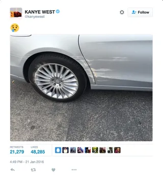 When Your Paint Job Gets Scratched - Blessed that you can afford a Maybach. Unblessed that it got scratched.(Photo: Kanye West via Twitter)