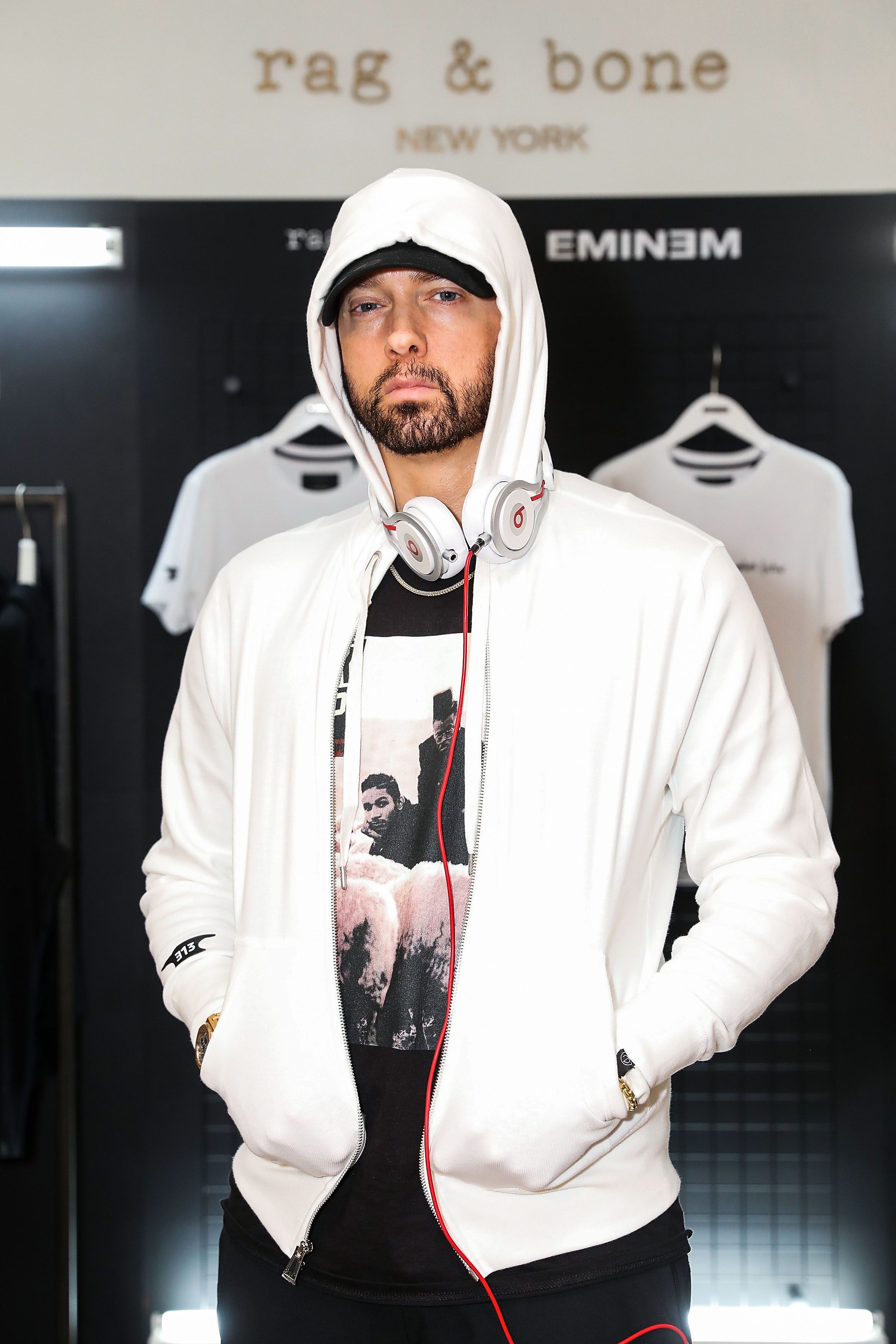 LONDON, ENGLAND - JULY 13: Eminem attends the rag & bone X Eminem London Pop-Up Opening on July 13, 2018 in London, England.  (Photo by David M. Benett/Dave Benett/Getty Images for Rag & Bone)