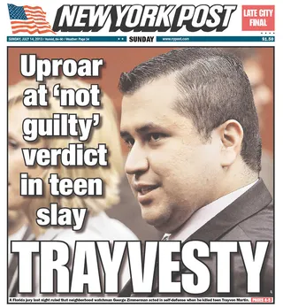 National Coverage of a High Profile Case - Media outlets from around the country responded to the not guilty verdict in George Zimmerman's&nbsp;second degree murder trial. -- Britt Middleton (Photo: New York Post)
