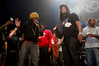 Hot Boys\r - "No Hands" rappers Wale and Waka Flocka Flame perform onstage during DJ ProStyle's birthday party at Hammerstein Ballroom in New York City. \r\r\r(Photo: Cindy Ord/Getty Images)