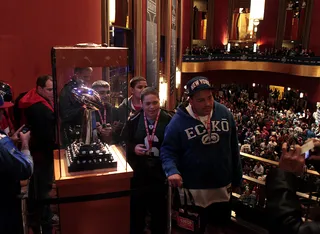 King of the Bling - The Vince Lombardi Trophy and Super Bowl rings were on display at the draft. &nbsp;(Photo: Sean O'Kane/BET)