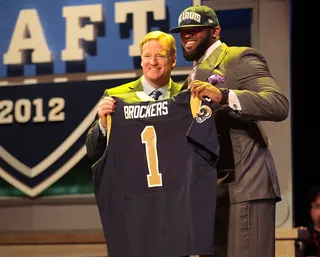 No. 14 - Louisiana State defensive tackle Michael Brockers was selected as the overall 14th pick by the St. Louis Rams.(Photo: Sean O'Kane/BET)