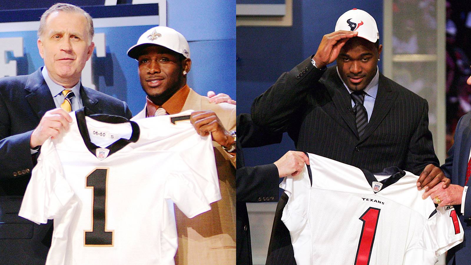 2006 - (From left) Reggie Bush (running back, 2nd pick) and Mario Williams (defensive end, 1st pick).(Photos: Chris Trotman/Getty Images; Ezra Shaw/Getty Images)