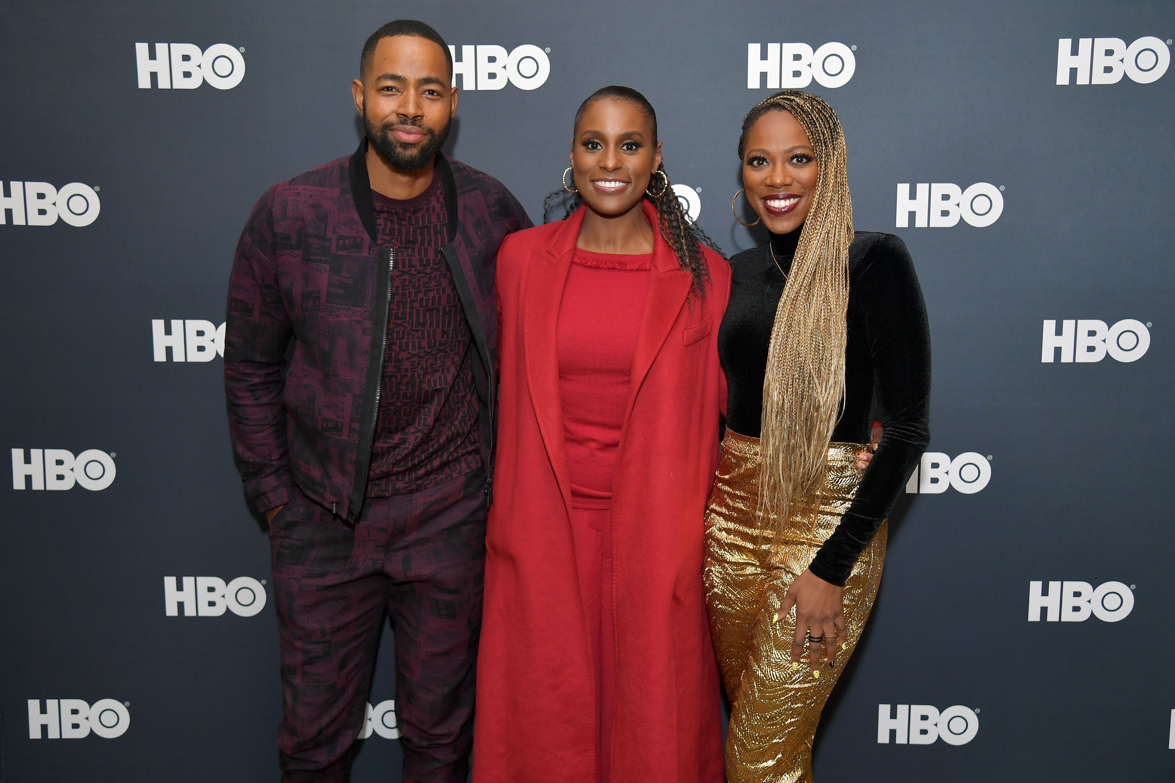 PARK CITY, UTAH - JANUARY 25: Jay Ellis, Issa Rae and Yvonne Orji attend the Lowkey "Insecure" Dinner presented by Our Stories to Tell at Firewood on January 25, 2020 in Park City, Utah. (Photo by Michael Loccisano/Getty Images for HBO)