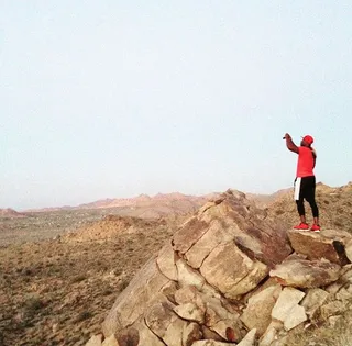 Dwyane Wade - Talking about getting some space! The Miami Heat shooting guard has a solemn moment while visiting Joshua Tree National Park in California. (Photo: Dwayne Wade via Instagram)