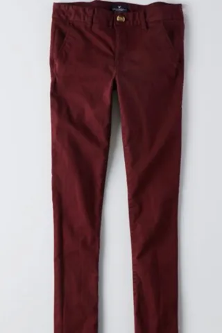 American Eagle Outfitters SKINNY in Burgundy Ivy ($40) - Did you get the memo on burgundy? This sophisticated color is currently trending in the pants department. Go with a pair of skinnies to take this look from day to night.  (Photo: AEO)