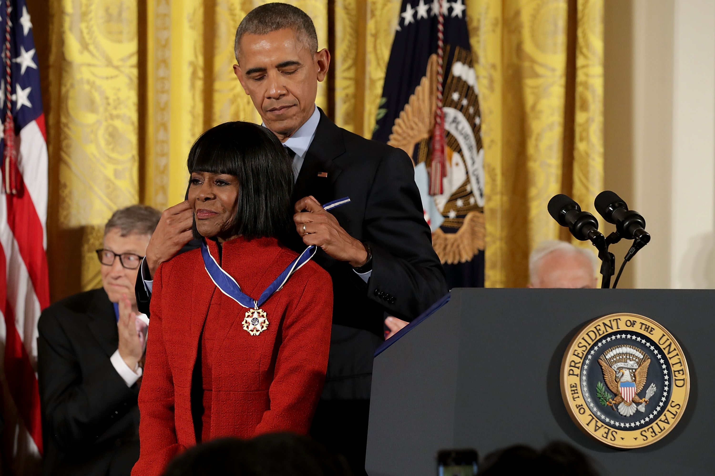 U.S. President Barack Obama awards the Presidential Medal of Freedom to XXX during a ceremony in the East Room of the White House November 22, 2016 in Washington, DC. Obama presented the medal to 19 living and two posthumous pioneers in science, sports, public service, human rights, politics and the arts.