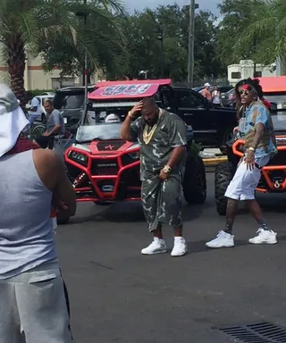 Street Armada - Khaled posses up in the middle of the street with a number of colorful ATVs.  (Photo: Jerry Bagley)