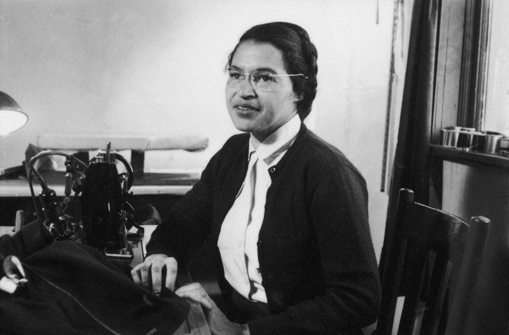 American Civil Rights activist Rosa Parks poses as she works as a seamstress, shortly after the beginning of the Montgomery bus boycott, Montgomery, Alabama, February 1956. (Photo by Don Cravens/The LIFE Images Collection via Getty Images/Getty Images)