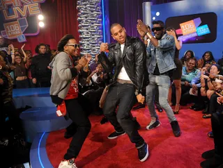 Chris Brown's Cat Daddy - Chris and the Rej3ctz showed 106 how to do a new dance, the Cat Daddy.(Photo by Rob Loud/PictureGroup)