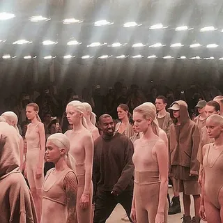 Finale - Kanye flashes his infamous smile at the conclusion of the show.   (Photo: yeezyseason2 via Instagram)&nbsp;