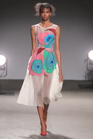 Tracy Reese - Tracy Reese gives us all the feels with this sheer dress with a bright pop of flowers on the bodice.&nbsp;(Photo: Edward James/WireImage)