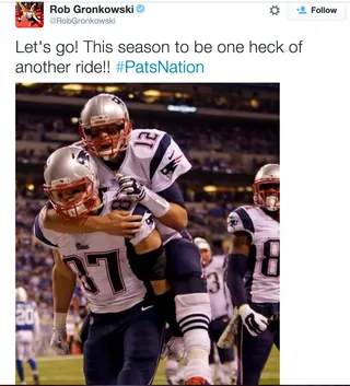 Rob Gronkowski @RobGronkowski - Gronk has good reason to get turnt...his Super Bowl-winning QB is back! (Photo:&nbsp;Rob Gronkowski&nbsp; via Twitter)