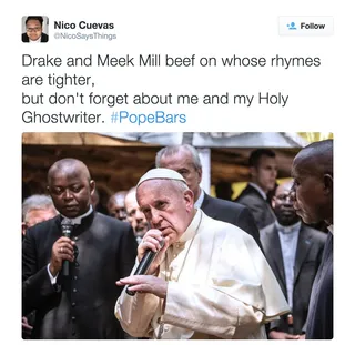 Meek and Drake Who? - Holy Ghost Writer &gt; Ghost Writer&nbsp;(Photo: GIANLUIGI GUERCIA/AFP/Getty Images via Nico Cuevas via Twitter)